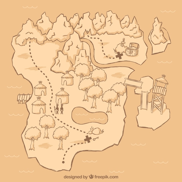 Vector hand-drawn pirate treasure map