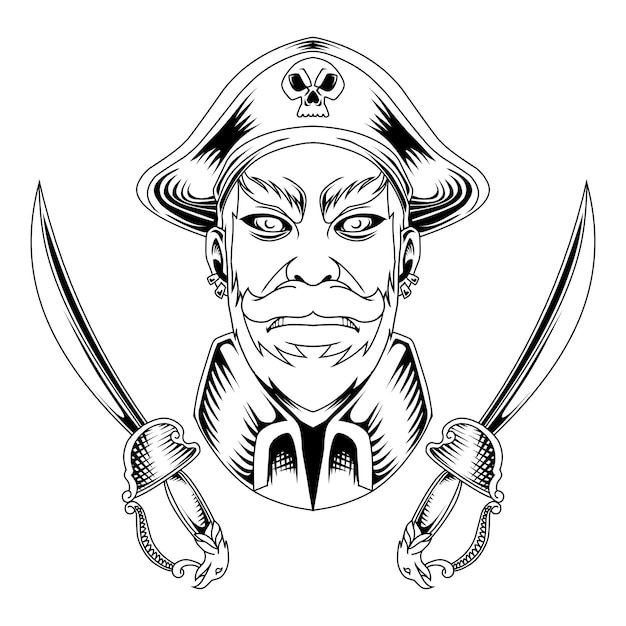 Vector hand drawn of pirates line art