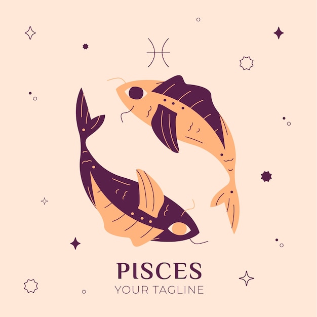 Vector hand drawn pisces logo with tagline