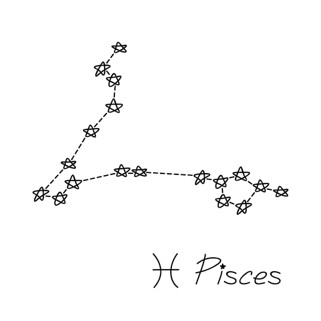 hand drawn pisces zodiac sign esoteric symbol doodle astrology clipart element for design