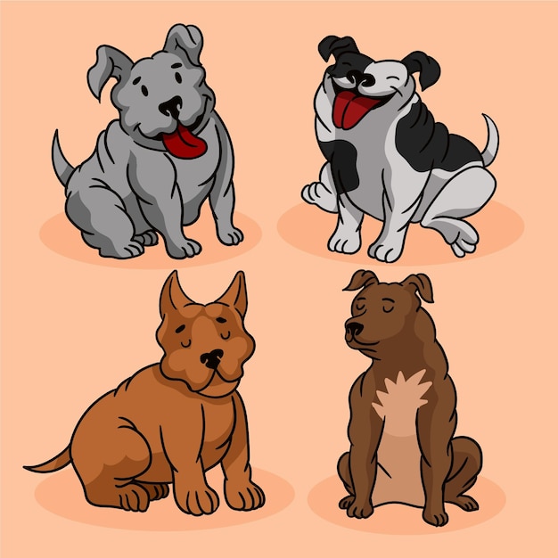 Vector hand drawn pitbull pack