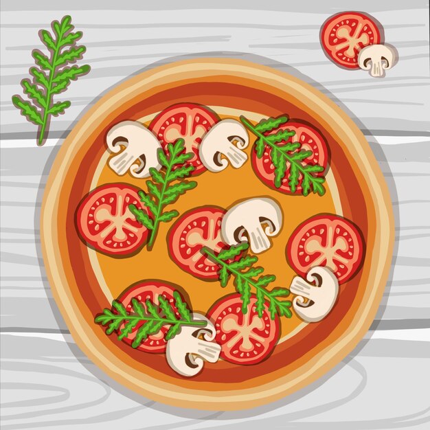 Pizza disegnata a mano sul tagliere illustrazione vettoriale