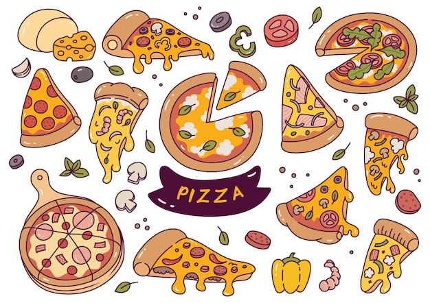 Vettore doodle disegnato a mano pizza