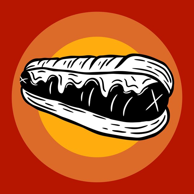 Illustrazione disegnata a mano dei ristoranti del caffè del menu dell'imballaggio degli alimenti a rapida preparazione del panino di hotdog della pizza disegnata a mano