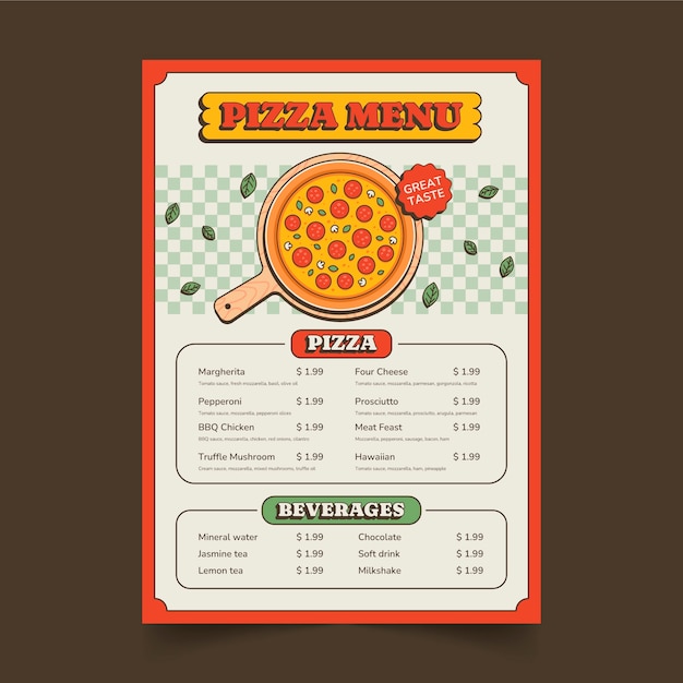 Hand drawn pizza menu template