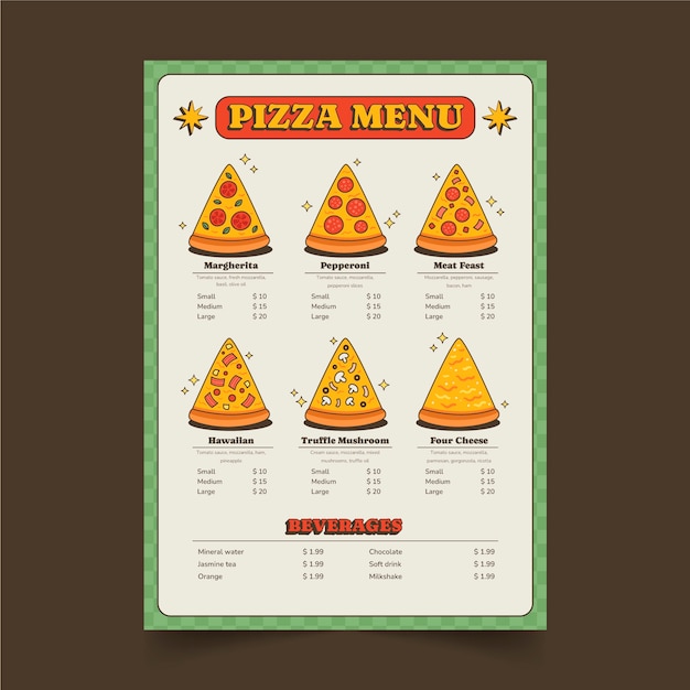 Hand drawn pizza menu template