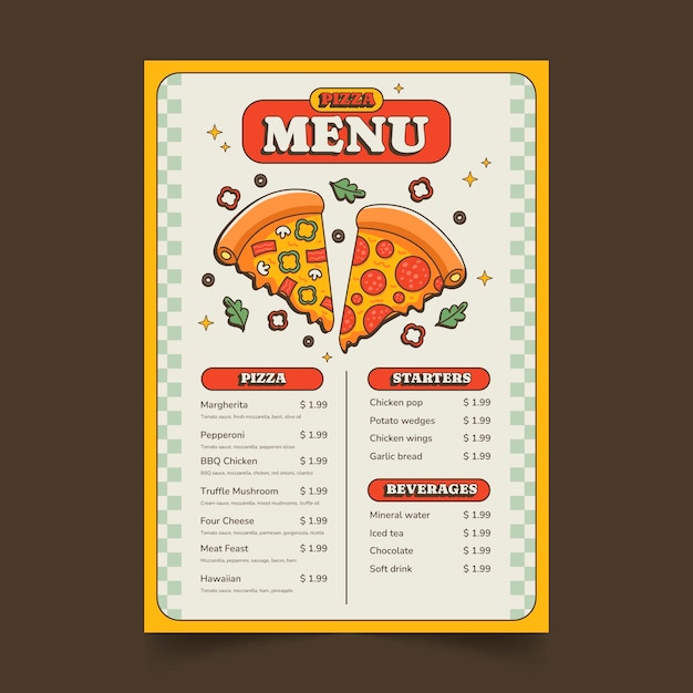 hand drawn pizza menu template