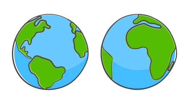 Vector hand drawn planet earth globe icons