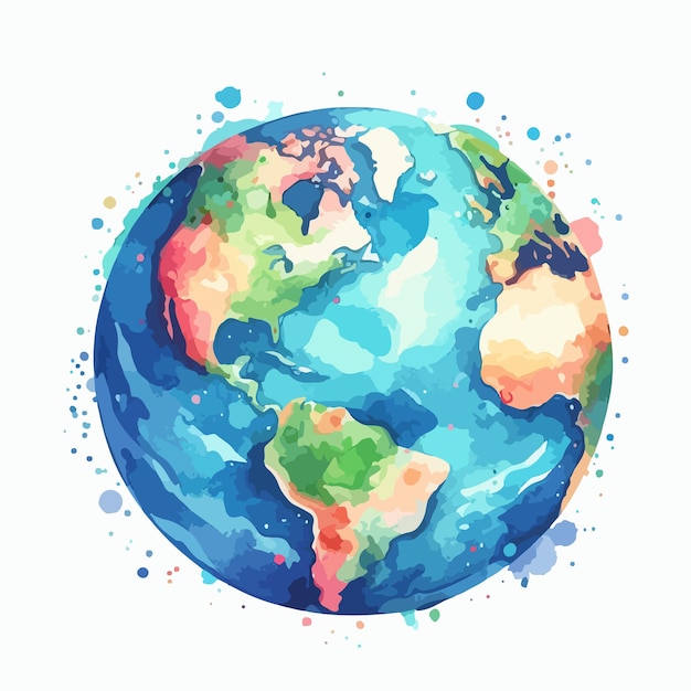 Vector hand drawn planet earth watercolor