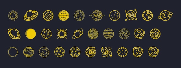 Ручно нарисованное векторное искусство планеты Используйте для своего логотипа икону и на своем проекте Вектор Солнца, Звезды, Луны и Марса