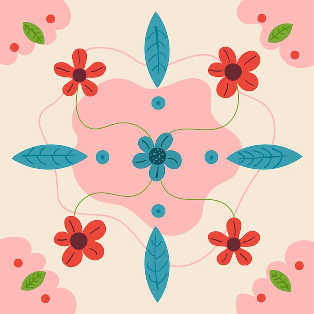 Vector hand drawn plant and flower pattern background