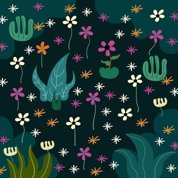 Hand Drawn Plant and Flower Pattern Background