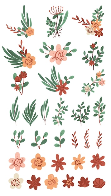 Vector hand drawn plants collection cute fresh flower drawings