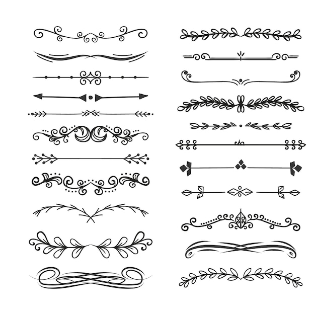 Hand drawn plants dividers wreaths border frames