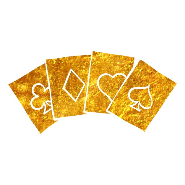 Vector hand drawn playing cards icon in gold foil texture vector illustration