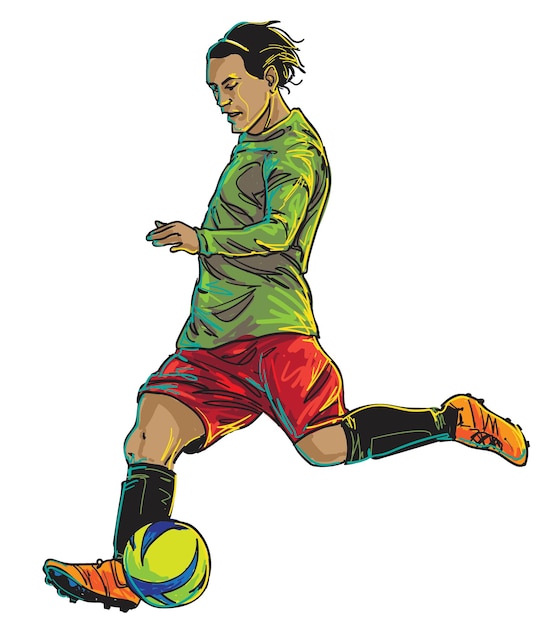 Vector hand drawn playing football vector illustration