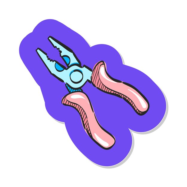 hand drawn pliers icon in sticker style vector illustration