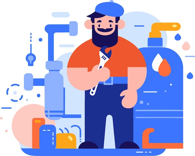 Hand Drawn plumber or engineer work with professionalism in flat style isolated on background