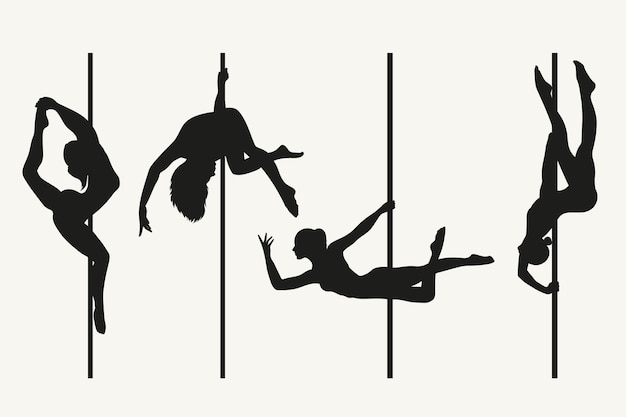 Set di silhouette di pole dancer disegnate a mano