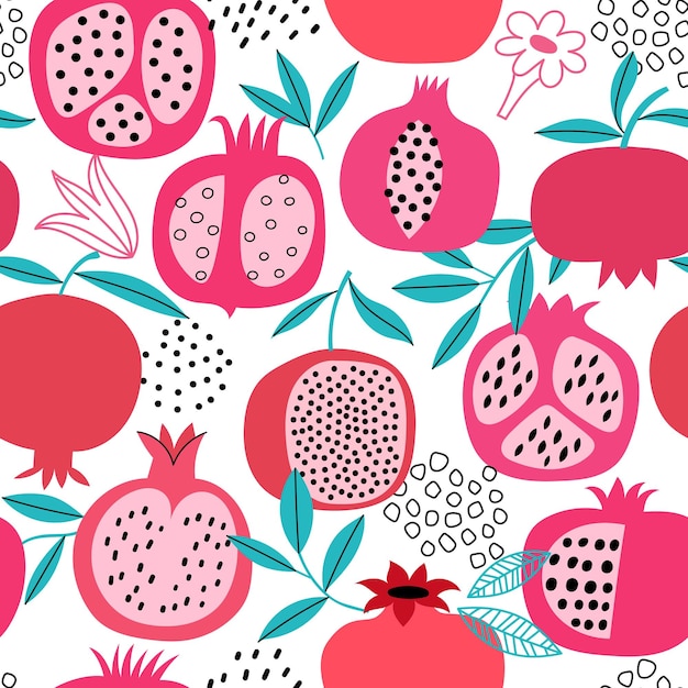 Hand drawn pomegranate fruit seamless pattern