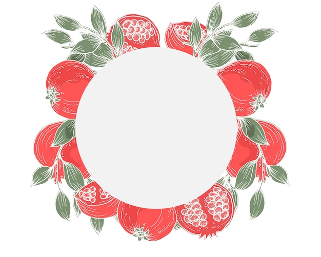 Hand Drawn Pomegranate Illustration Wreath