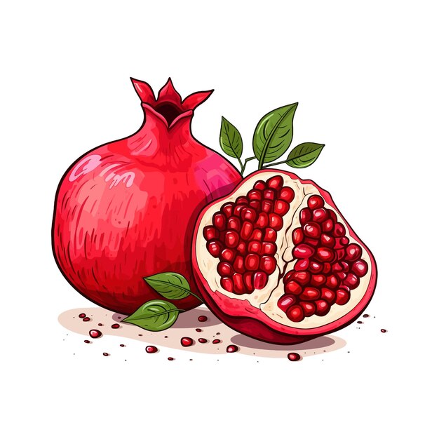 Vector hand drawn pomegranate vector cartoon isolated white background