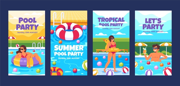 Hand drawn pool party instagram stories