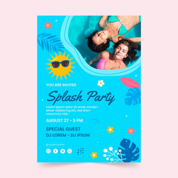 Vector hand drawn pool party poster template