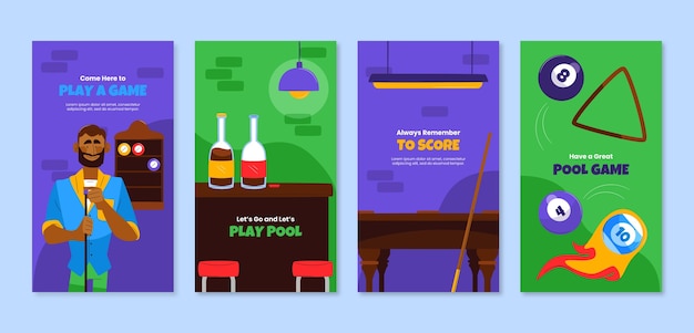 Vector hand drawn poolroom  instagram stories