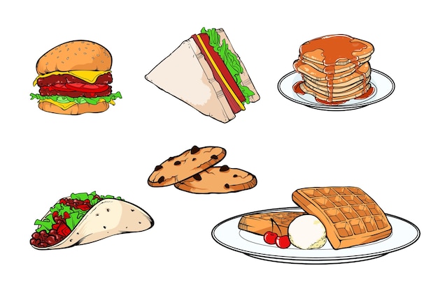 Hand drawn popular fast food illustration