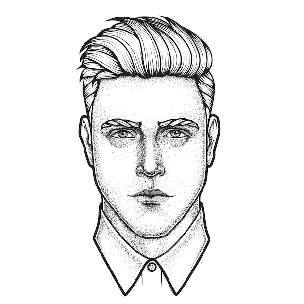 Vector hand drawn portrait of man full face. illustration.