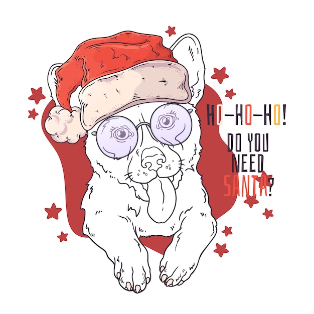 クリスマスアクセサリーベクトルでコーギー犬の描かれた肖像画を手します。