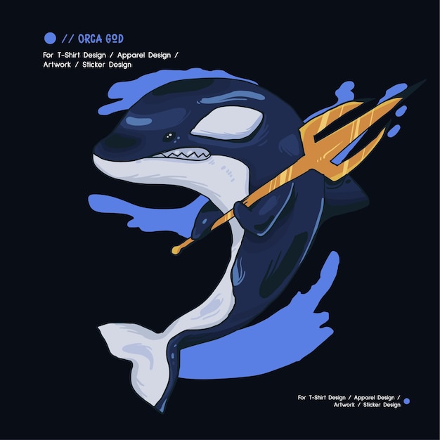 Vector hand drawn poseidon orca illustration