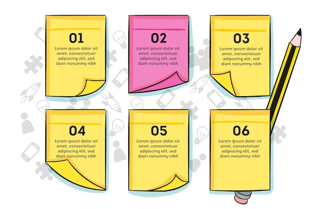 Hand drawn post-its boards infographics