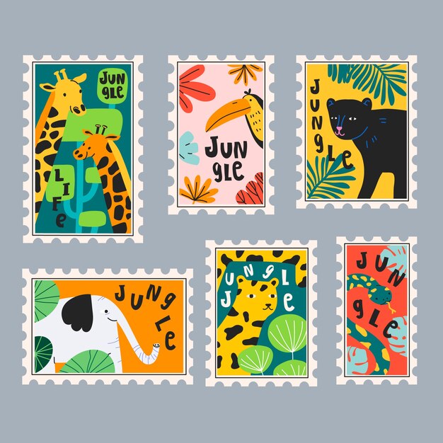 Set of vector stamps with different animals Stock Vector by ©Perysty  86170408