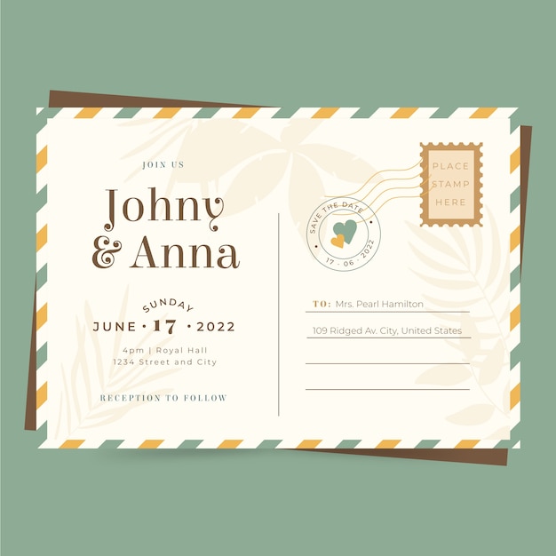 Vector hand drawn postcard wedding invitations