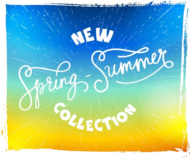 ベクトル 明るい背景に新しいコレクション春夏のレタリング手描きポスター