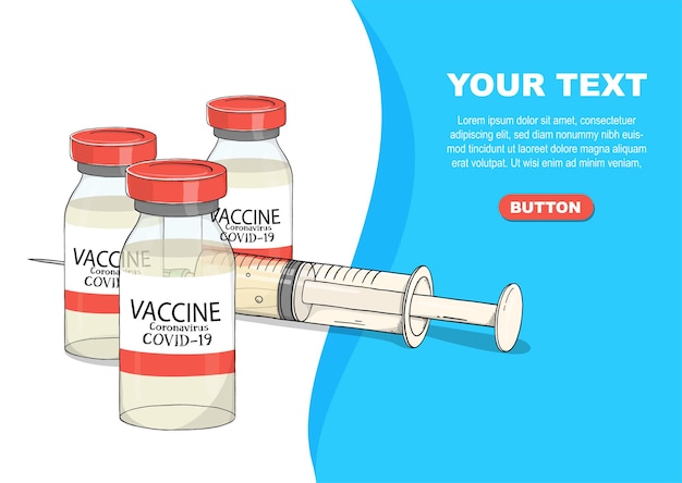 Vettore poster disegnato a mano con il vaccino contro il coronavirus covid-19 e un posto per il tuo testo