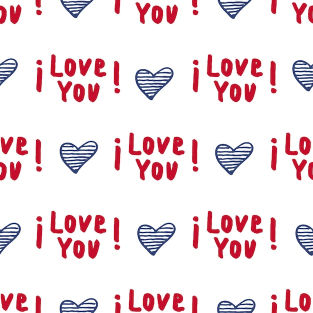 Hand drawn poster with Lettering I love you and bright doodle hearts for Valentines Day and Wedding