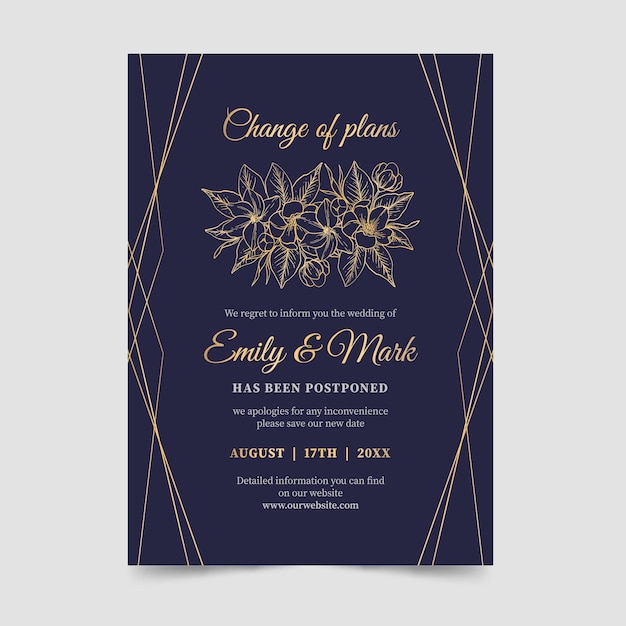 Vector hand drawn postponed wedding card