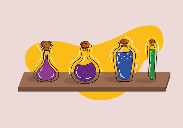 Hand drawn potion bottles set