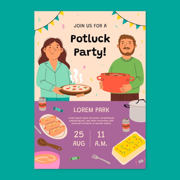 Vettore disegno dell'invito potluck disegnato a mano