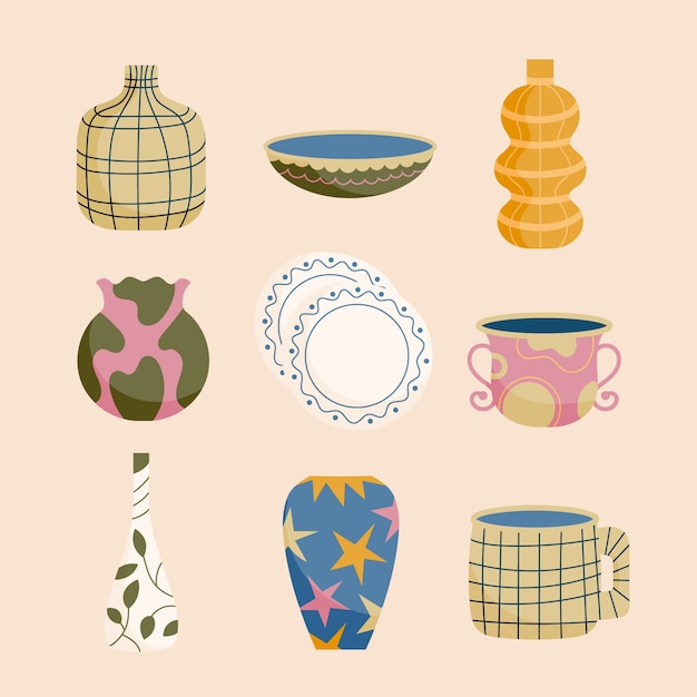 Vector hand drawn pottery collection element