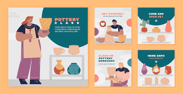 Vector hand drawn pottery instagram posts