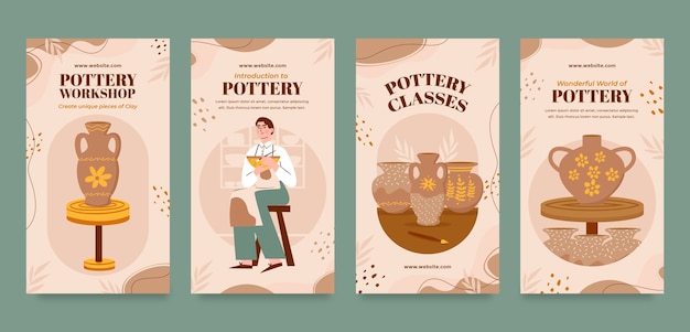 Vector hand drawn pottery instagram stories