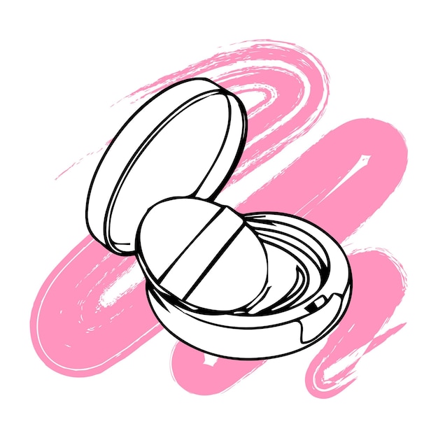 Hand drawn powder box on a gentle brush stroke in grunge style. Sketch, cosmetic illustration