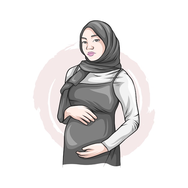 Hand drawn pregnant hijab woman for mother's day