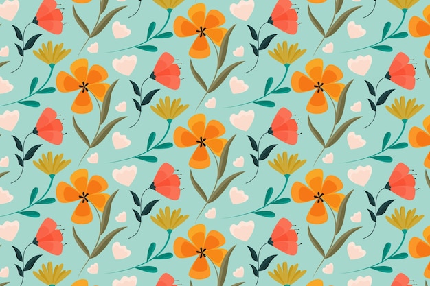 Vector hand drawn pressed flowers pattern