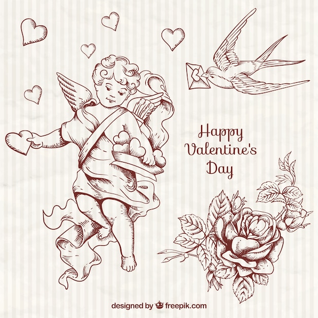 Vector hand drawn pretty cupid and valentine elements