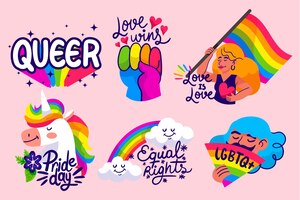 Vector hand drawn pride day badge collection